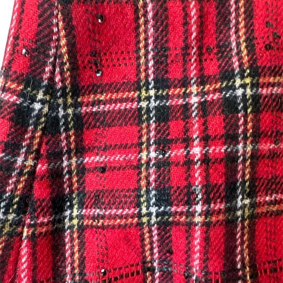 Talbots Size 12 Red Plaid Sparkle A-Line Side Zip Lined Skirt - Picture 2 of 5